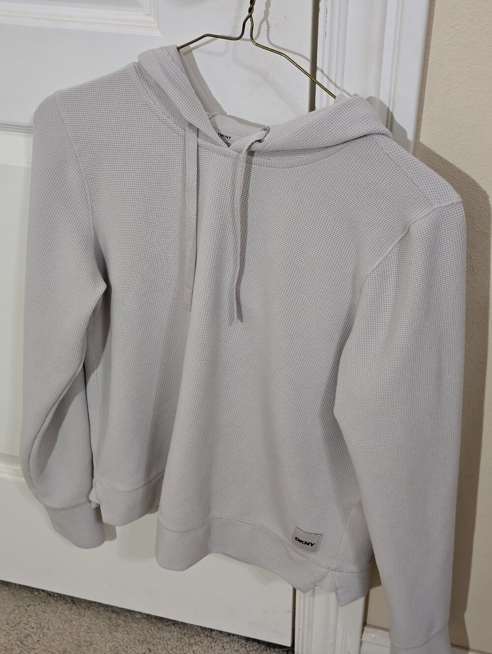 DKNY Women's Light Gray Waffle-Knit Hoodie